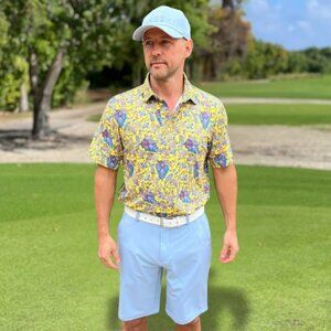 Hreski Men's Yellow Athletic Casual Paisley Golf Short Sleeve Polo Top Shirt